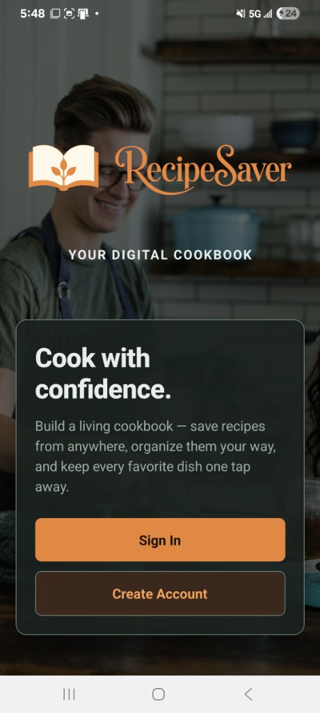 Recipe Saver welcome screen